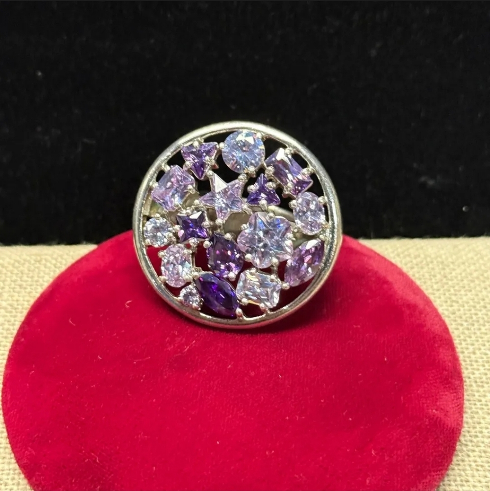 Sterling Silver Purple Statement Shield Ring Size… - image 1